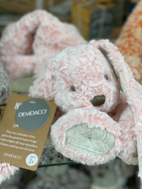 A pink rabbit toy.